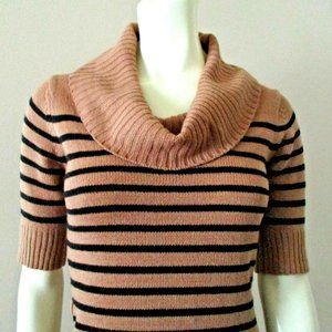 Breton Stripe Cowl Neck Mini Sweater Dress sz S Black and Tan